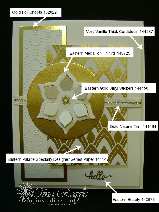 Stampin' Up! Eastern Palace Suite, Eastern Medallion Thinlits, Eastern Beauty stamp set, Gold Vinyl Stickers, Stampin' Studio