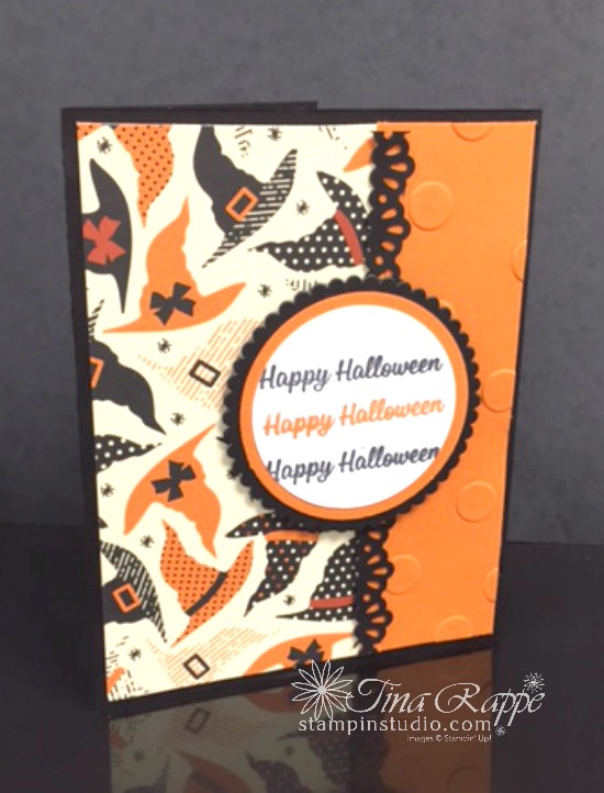 Stampin' Up! Spooky Cat stamp set,  Cat Punch, Spooky Night Designer Series Paper, Vintage Crochet Trim, Halloween Card, Stampin' Studio