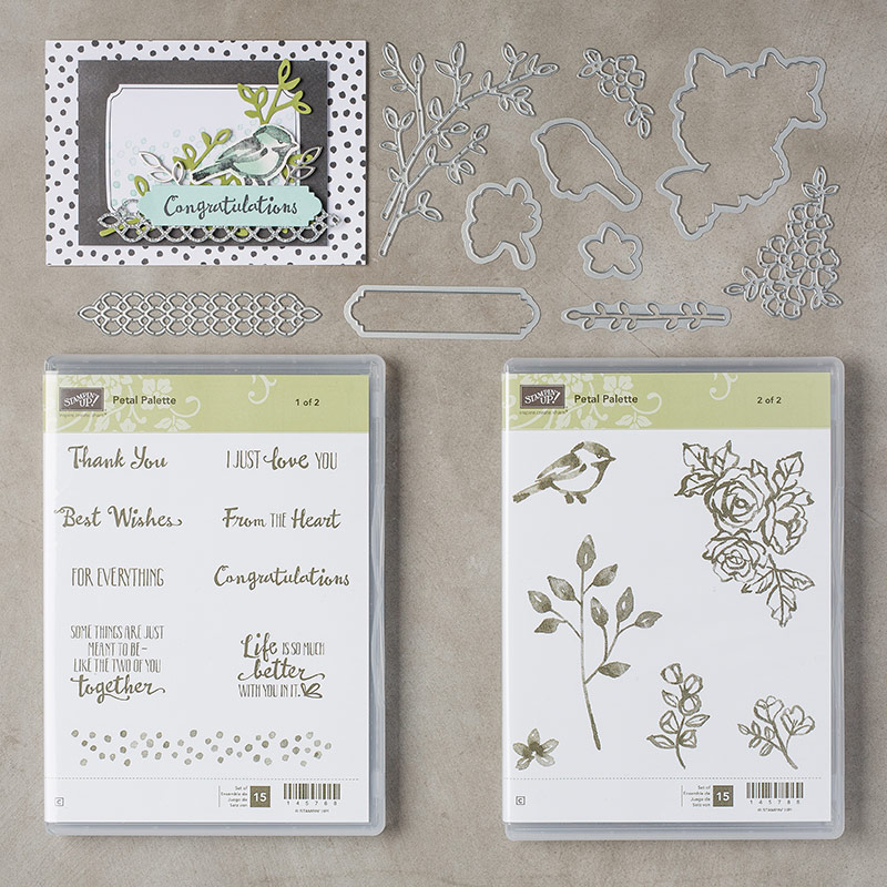 Stampin' Up! Petal Palette stamp set, Petals & More Thinlits, Stampin' Studio