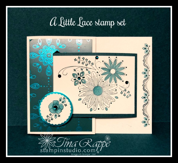 Stampin' Up!, A Little Lace stamp set, Nobel Peacock Specialty Designer Series Paper, Nobel Peacock Foil Sheets, Fun Fold Card, Stampin' Studio