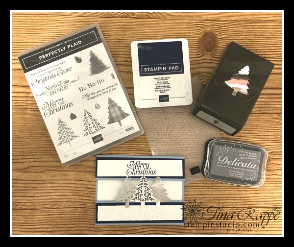 Stampin' Up! Perfectly Plaid stamp set, Pine Tree Punch, Missing Middle Fun Fold Card, Stampin' Studio