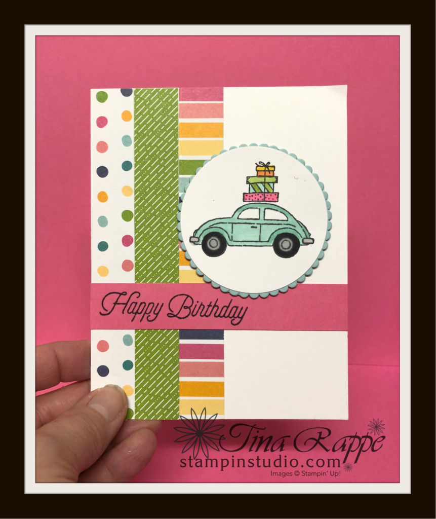 Stampin' Up! Driving By stamp set, Special Moments stamp set, Sunshine & Rainbows DSP, Sale-a-bration, Stampin' Studio